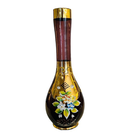 Vintage Other - 💰3/$15💰VTG  Hand painted amethyst floral bud vase bright gold